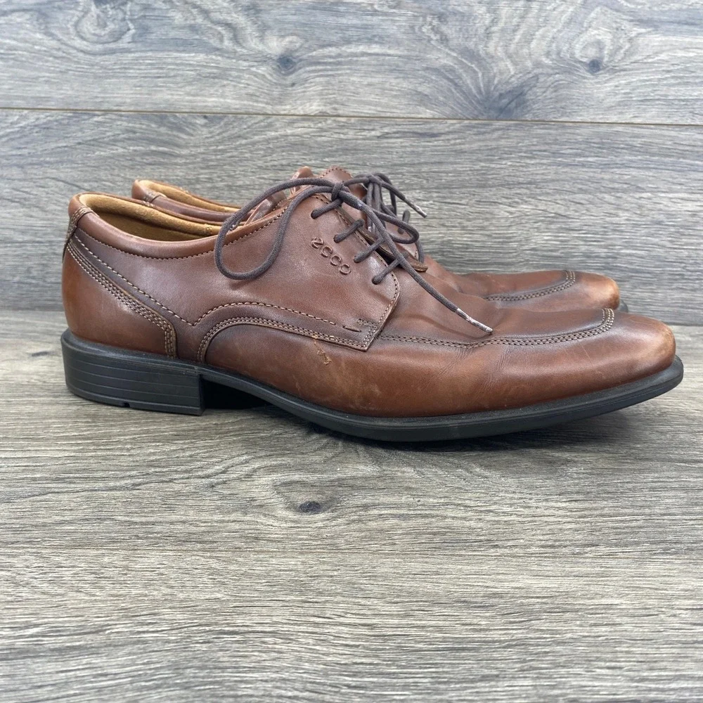 ECCO Helsinki Bicycle Toe Oxford Mens EU 45 Brown Leather Lace Up Dress Shoes